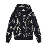 Felpa Uomo Calvin Klein Fleece Cappuccio Aop Logo Nero Beige | NonSoloSport