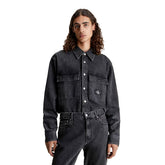 Camicia Uomo Calvin Klein Maniche Lunghe Denim Relaxed Logo Linear Grigio | NonSoloSport