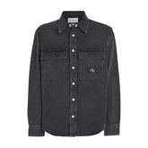 Camicia Uomo Calvin Klein Maniche Lunghe Denim Relaxed Logo Linear Grigio | NonSoloSport