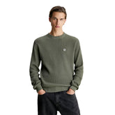 Maglione Uomo Calvin Klein Girocollo Cotone Logo Badge Embro Verde Militare | NonSoloSport