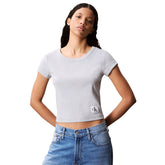 T-shirt Donna Calvin Klein Woven Label Baby Tee Grigio | NonSoloSport