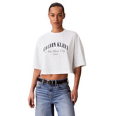 T-Shirt Donna Calvin Klein Crop Stile College Bianco | NonSoloSport