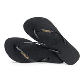 Ciabatta Donna Havaianas Slim Logo Metallic Nero Oro | NonSoloSport