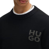 Maglione Uomo Hugo Vergine Melange Logo Scomposto Nero | NonSoloSport