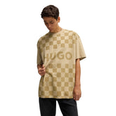 T-Shirt Uomo Hugo Stampa Scacchiera Beige | NonSoloSport
