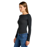 T-Shirt Manica Lunga Donna Lee Jeans Boat Neck Grigio | NonSoloSport