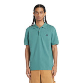 Polo Uomo Timberland Piquet Stretch Small Logo Embro Verde Acqua | NonSoloSport