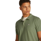 Polo Uomo Tommy Jeans Piquet Slim Placket Verde Militare | NonSoloSport