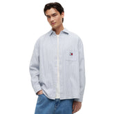 Camicia Uomo Tommy Jeans Stripe Oxford Bianco Blu | NonSoloSport