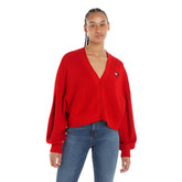 Cardigan Donna Tommy Jeans Cotone Punto Inglese Rosso | NonSoloSport