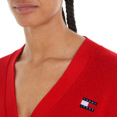 Cardigan Donna Tommy Jeans Cotone Punto Inglese Rosso | NonSoloSport