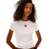 T-Shirt Donna Tommy Jeans Badge Rib Beige | NonSoloSport