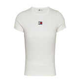 T-Shirt Donna Tommy Jeans Badge Rib Beige | NonSoloSport