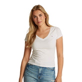 T-Shirt Donna Tommy Jeans V Neck Slim Bianco Ecru | NonSoloSport