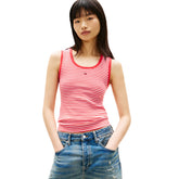 Canotta Donna Tommy Jeans Ribbed Rosso Bianco | NonSoloSport