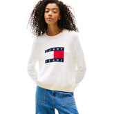 Felpa Donna Tommy Jeans Colorblock Flag Bianco Ecru | NonSoloSport