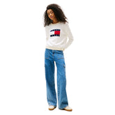 Felpa Donna Tommy Jeans Colorblock Flag Bianco Ecru | NonSoloSport