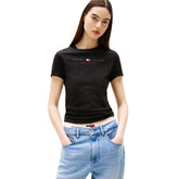 T-Shirt Donna Tommy Jeans Linear Logo Nero | NonSoloSport