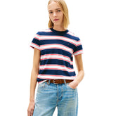 T-Shirt Donna Tommy Jeans Flag Embroidery Blu Scuro Bianco Rosso | NonSoloSport