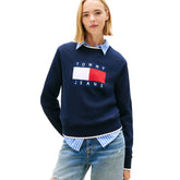 Maglione Donna Tommy Jeans Intarsia Flag Badge Blu Scuro | NonSoloSport