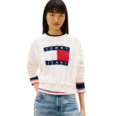 Maglione Donna Tommy Jeans Intarsia Flag Badge Bianco | NonSoloSport