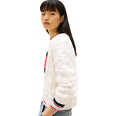 Maglione Donna Tommy Jeans Intarsia Flag Badge Bianco | NonSoloSport