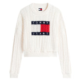 Maglione Donna Tommy Jeans Intarsia Flag Badge Bianco | NonSoloSport