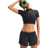 Maglia Donna Under Armour HeatGear Mock Crop Nero Bianco | NonSoloSport